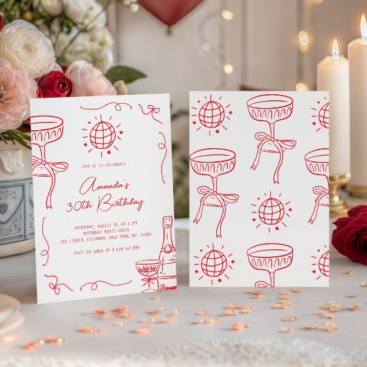 Whimsical Hand Drawn 30th Birthday Party Einladung