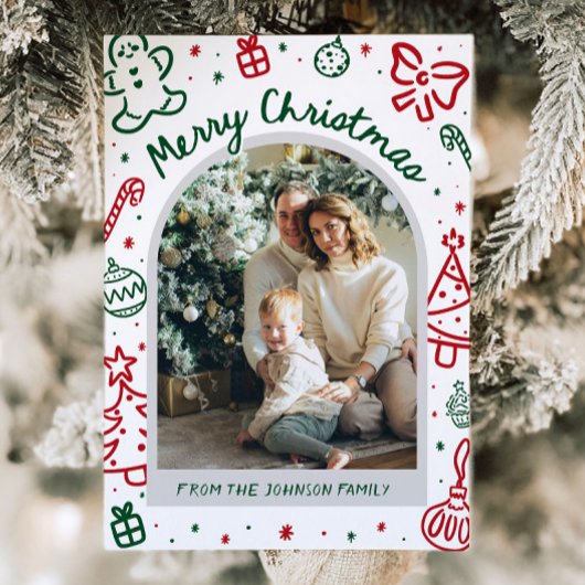 Whimsical Hand Drawn Arch Foto Frohe Weihnachten