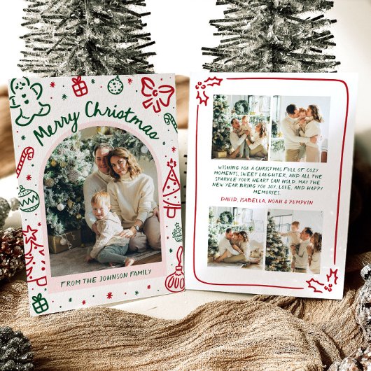 Whimsical Hand Drawn Arch Foto Frohe Weihnachten