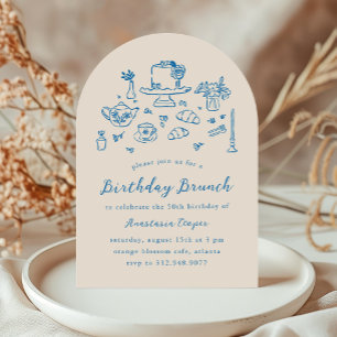 Whimsical Hand Drawn Birthday Brunch Tee Party Einladung