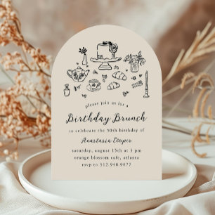 Whimsical Hand Drawn Birthday Brunch Tee Party Einladung