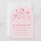 Whimsical Hand Drawn Birthday Brunch Tee Party Einladung (Vorderseite)