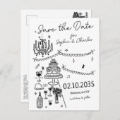 Whimsical Hand Drawn Black Illustration Hochzeit Postkarte (Vorne/Hinten)