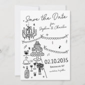 Whimsical Hand Drawn Black Illustration Hochzeit Save The Date (Vorderseite)