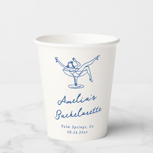 Whimsical Hand Drawn Blue Bachelorette Pappbecher (Rückseite)