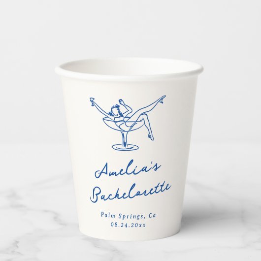 Whimsical Hand Drawn Blue Bachelorette Pappbecher (Vorderseite)