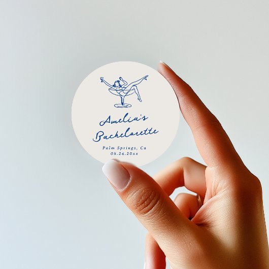 Whimsical Hand Drawn Blue Bachelorette Runder Aufkleber