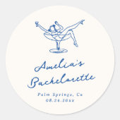 Whimsical Hand Drawn Blue Bachelorette Runder Aufkleber (Vorderseite)