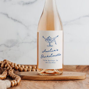 Whimsical Hand Drawn Blue Bachelorette Weinetikett