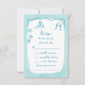 Whimsical Hand Drawn Blue Beach Thema RSVP Karte (Vorderseite)