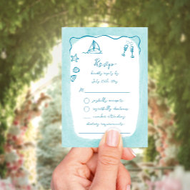 Whimsical Hand Drawn Blue Beach Thema RSVP Karte
