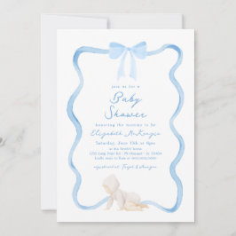 Whimsical Hand Drawn Blue Bow Boy Baby Shower Einladung