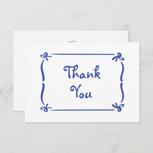 Whimsical Hand Drawn Blue Bow Bridal Shower  Dankeskarte (Vorne/Hinten)