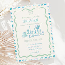 Whimsical Hand Drawn Blue Bow Wavy Hochzeit