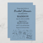 Whimsical Hand Drawn Blue Brautparty Einladung (Vorne/Hinten)