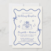 Whimsical Hand Drawn Blue Cream Hochzeitsempfang Einladung (Vorderseite)