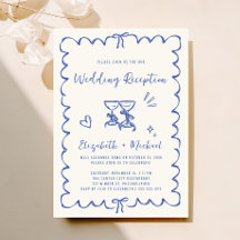 Whimsical Hand Drawn Blue Cream Hochzeitsempfang
