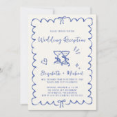 Whimsical Hand Drawn Blue Cream Hochzeitsempfang Einladung (Vorderseite)