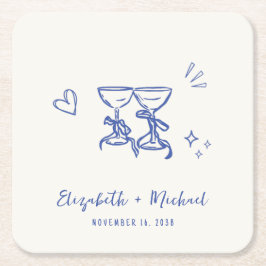 Whimsical Hand Drawn Blue Cream Wedding Rechteckiger Pappuntersetzer