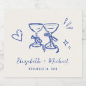 Whimsical Hand Drawn Blue Cream Wedding Schaumweinetikett (Einzelnes Label)