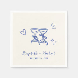 Whimsical Hand Drawn Blue Cream Wedding Serviette