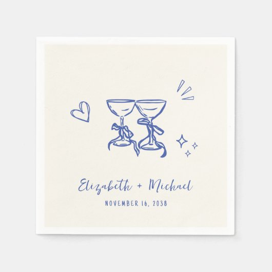 Whimsical Hand Drawn Blue Cream Wedding Serviette (Vorderseite)