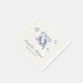 Whimsical Hand Drawn Blue Cream Wedding Serviette (Ecke)