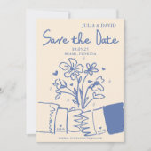 Whimsical Hand Drawn Blue Floral Wedding Save The Date (Vorderseite)