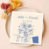 Whimsical Hand Drawn Blue Floral Wedding Serviette