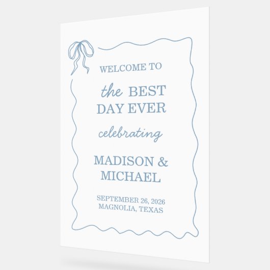 Whimsical Hand Drawn Blue Illustriert Wedding Acrylschild (Winkel)