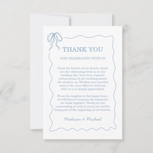 Whimsical Hand Drawn Blue Illustriert Wedding Dankeskarte (Vorderseite)