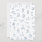 Whimsical Hand Drawn Blue Illustriert Wedding Einladung (Rückseite)