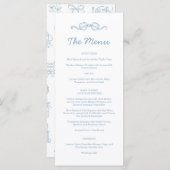 Whimsical Hand Drawn Blue Illustriert Wedding Menükarte (Vorne/Hinten)