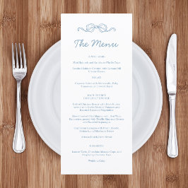 Whimsical Hand Drawn Blue Illustriert Wedding Menükarte
