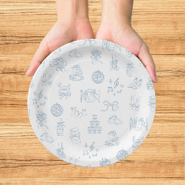 Whimsical Hand Drawn Blue Illustriert Wedding Pappteller
