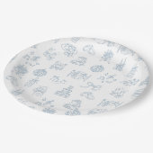 Whimsical Hand Drawn Blue Illustriert Wedding Pappteller (Schrägansicht)