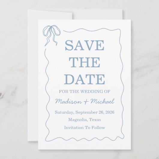 Whimsical Hand Drawn Blue Illustriert Wedding Save The Date (Vorderseite)