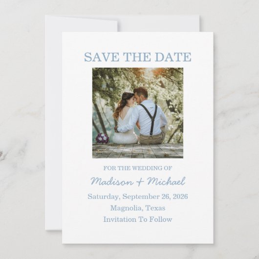 Whimsical Hand Drawn Blue Illustriert Wedding Save The Date (Vorderseite)