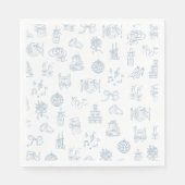 Whimsical Hand Drawn Blue Illustriert Wedding Serviette (Vorderseite)