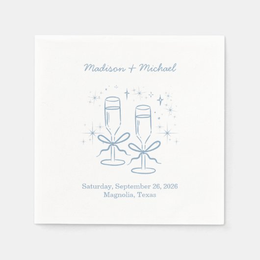 Whimsical Hand Drawn Blue Illustriert Wedding Serviette (Vorderseite)