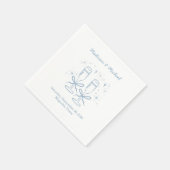 Whimsical Hand Drawn Blue Illustriert Wedding Serviette (Ecke)