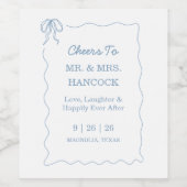 Whimsical Hand Drawn Blue Illustriert Wedding Weinetikett (Einzelnes Label)