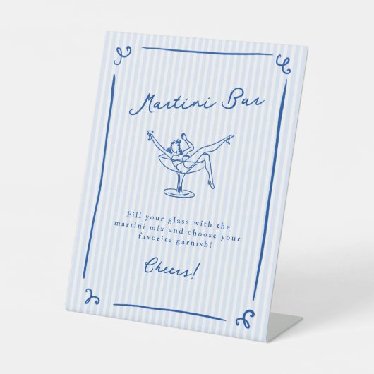 Whimsical Hand Drawn Blue LetzToast Martini Bar Sockelschild (Vorderseite)