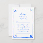 Whimsical Hand Drawn Blue Mediterrane Thema RSVP Karte (Vorderseite)