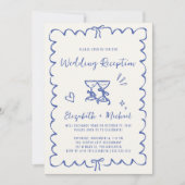 Whimsical Hand Drawn Blue Photo Wedding Reception Einladung (Vorderseite)