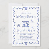 Whimsical Hand Drawn Blue Photo Wedding Reception Einladung (Vorderseite)