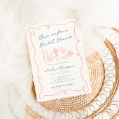 Whimsical Hand Drawn Blue & Pink Bridal Brunch Einladung
