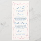 Whimsical Hand Drawn Blue & Pink Hochzeitsprogramm Menükarte (Vorderseite)