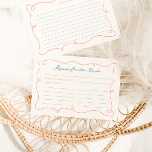 Whimsical Hand Drawn Blue & Pink Rezept Begleitkarte