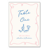 Whimsical Hand Drawn Blue & Pink Tischnummer (Vorderseite)